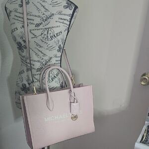 Michael Kors Blush Pink & White Logo Large Satchel Tote W/ Gold Hardware (EUC)💖